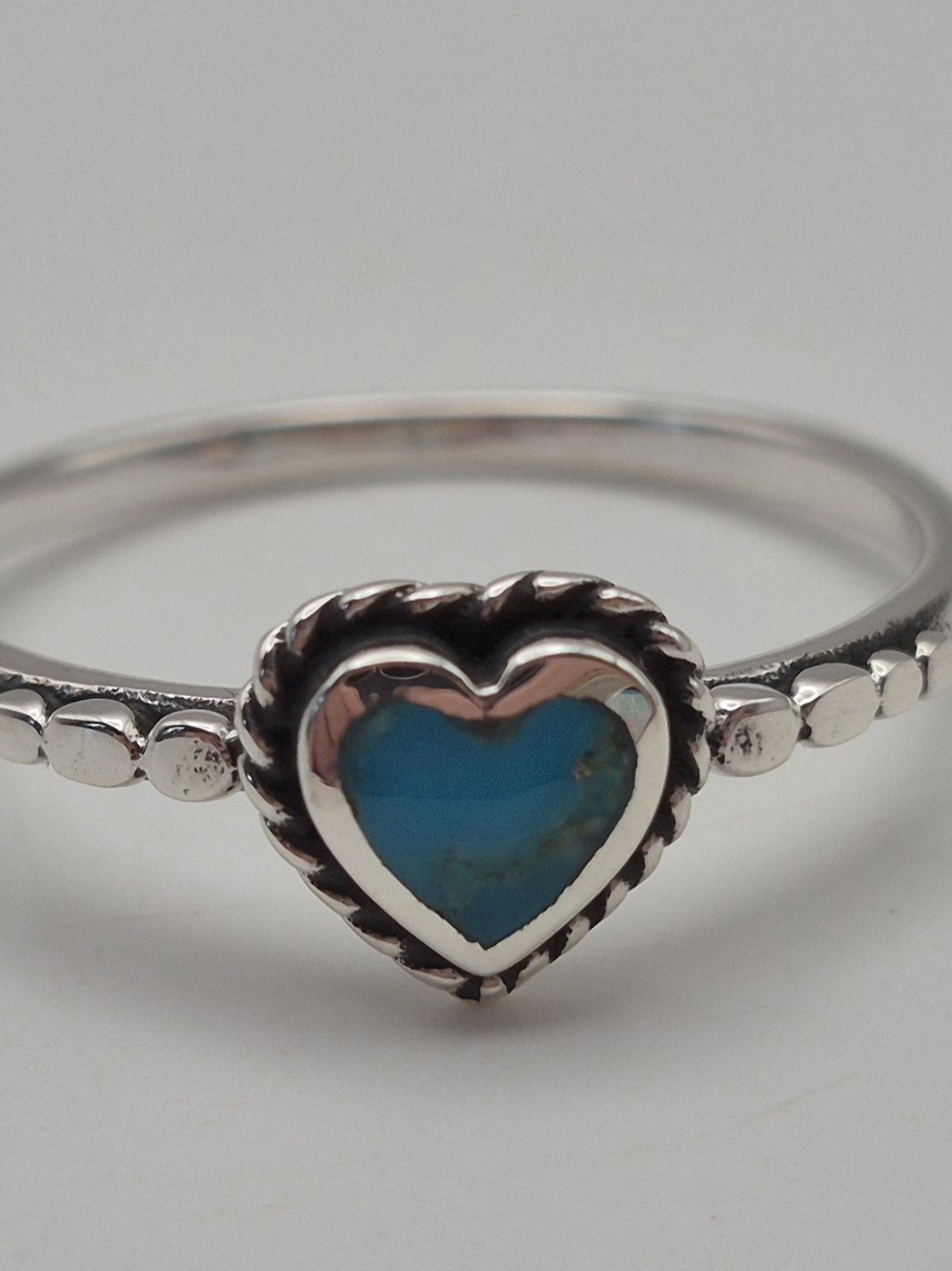 Sterling Silver Heart Ring with Turquoise 7.75